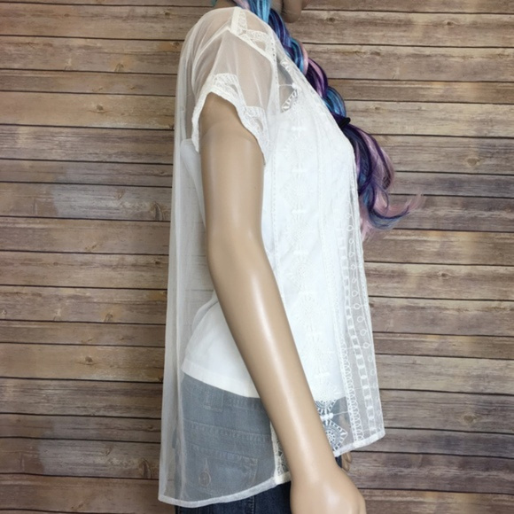 Sheer short sleeve boho embroidered shirt - Picture 2 of 3